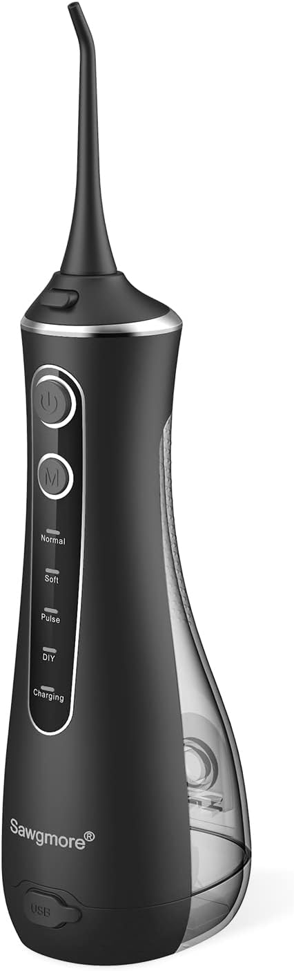 Sawgmore Cordless Water Flosser for Teeth, Portable Water Teeth Cleaner Picks with 4 DIY Cleaning Modes 4 Jet Tips, USB Rechargeable IPX7 Waterproof Dental Oral Irrigator for Travel and Home
