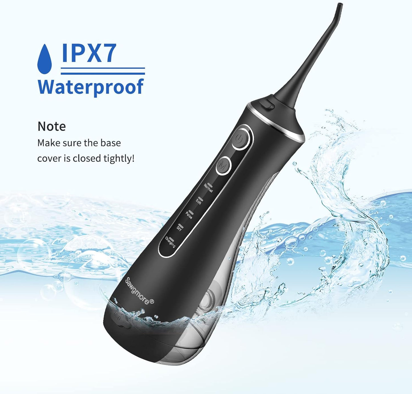 Sawgmore Cordless Water Flosser for Teeth, Portable Water Teeth Cleaner Picks with 4 DIY Cleaning Modes 4 Jet Tips, USB Rechargeable IPX7 Waterproof Dental Oral Irrigator for Travel and Home