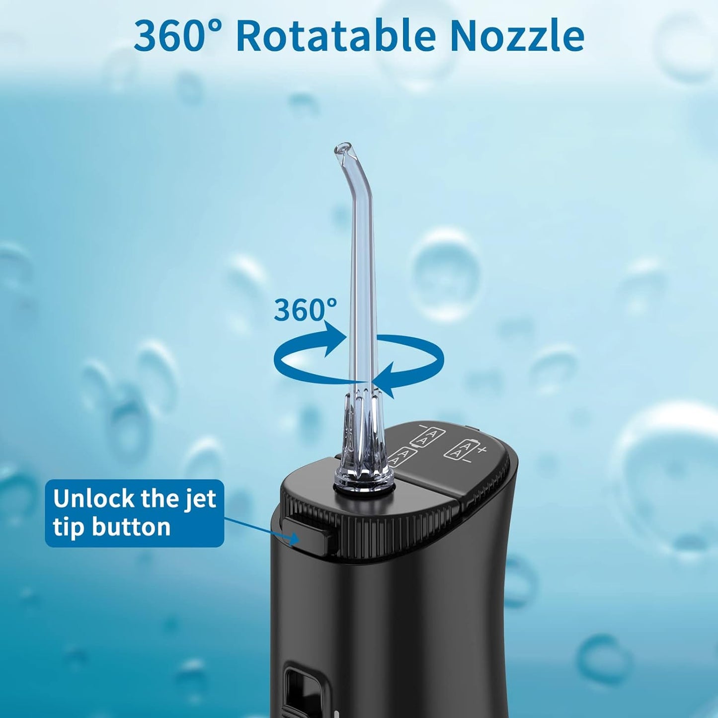 Sawgmore Cordless Water Flosser for Teeth, Portable Water Teeth Cleaner Picks with One-Key Control Mode 4 Jet Tips, Battery-Powered IPX6 Waterproof Dental Oral Irrigator for Travel and Home Black