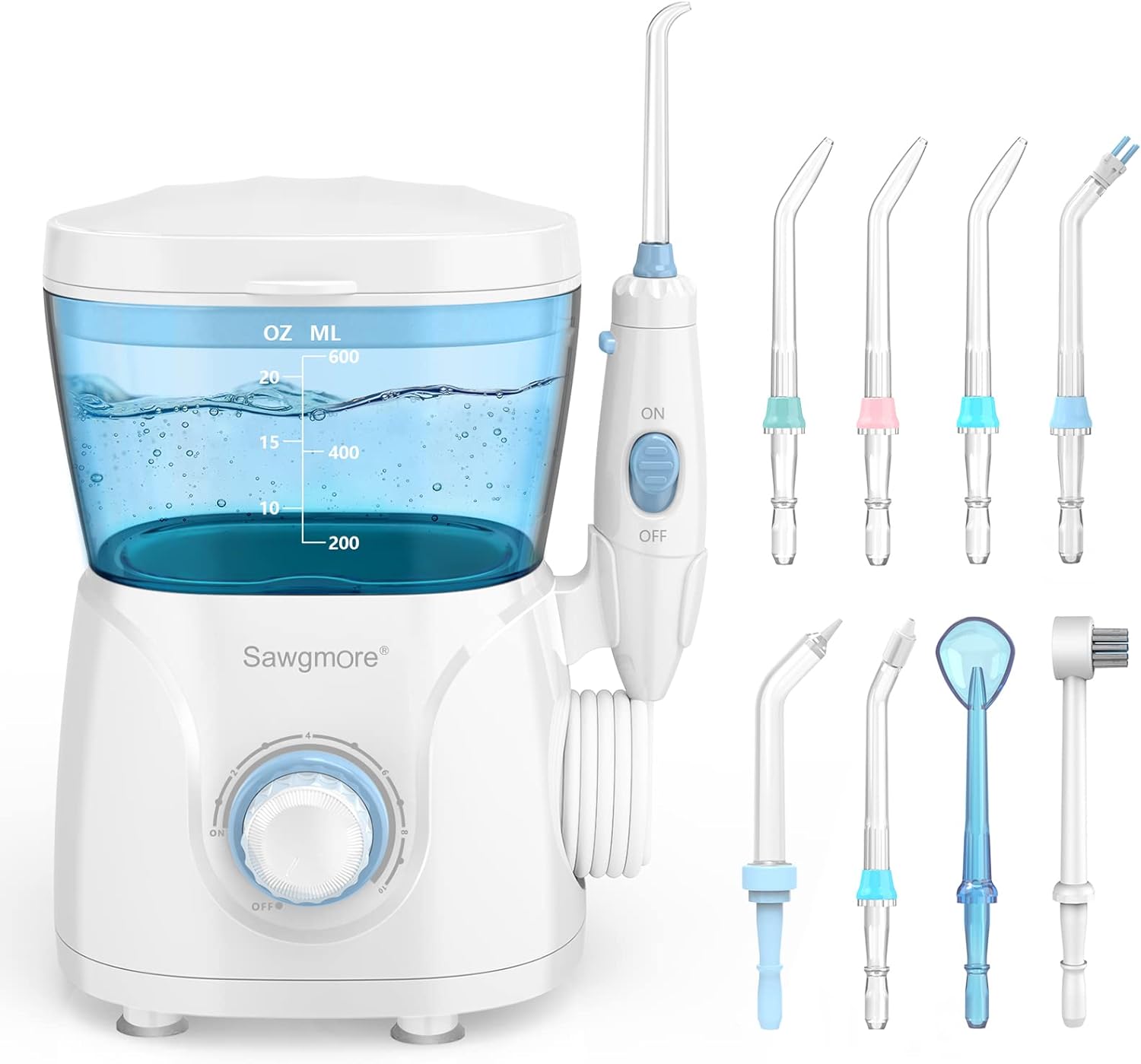 Lessmore Flosser Sawgmore Water Flosser Oral Irrigator, 600ml Large Capacity, 10 Adjust ...