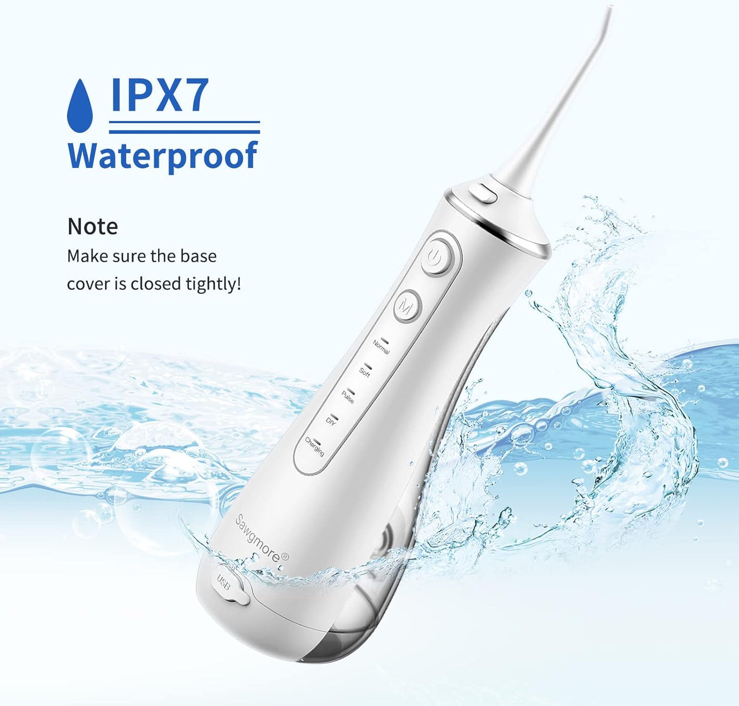Sawgmore Cordless Water Flosser for Teeth, Portable Water Teeth Cleaner Picks with 4 DIY Cleaning Modes 4 Jet Tips, USB Rechargeable IPX7 Waterproof Dental Oral Irrigator for Travel and Home