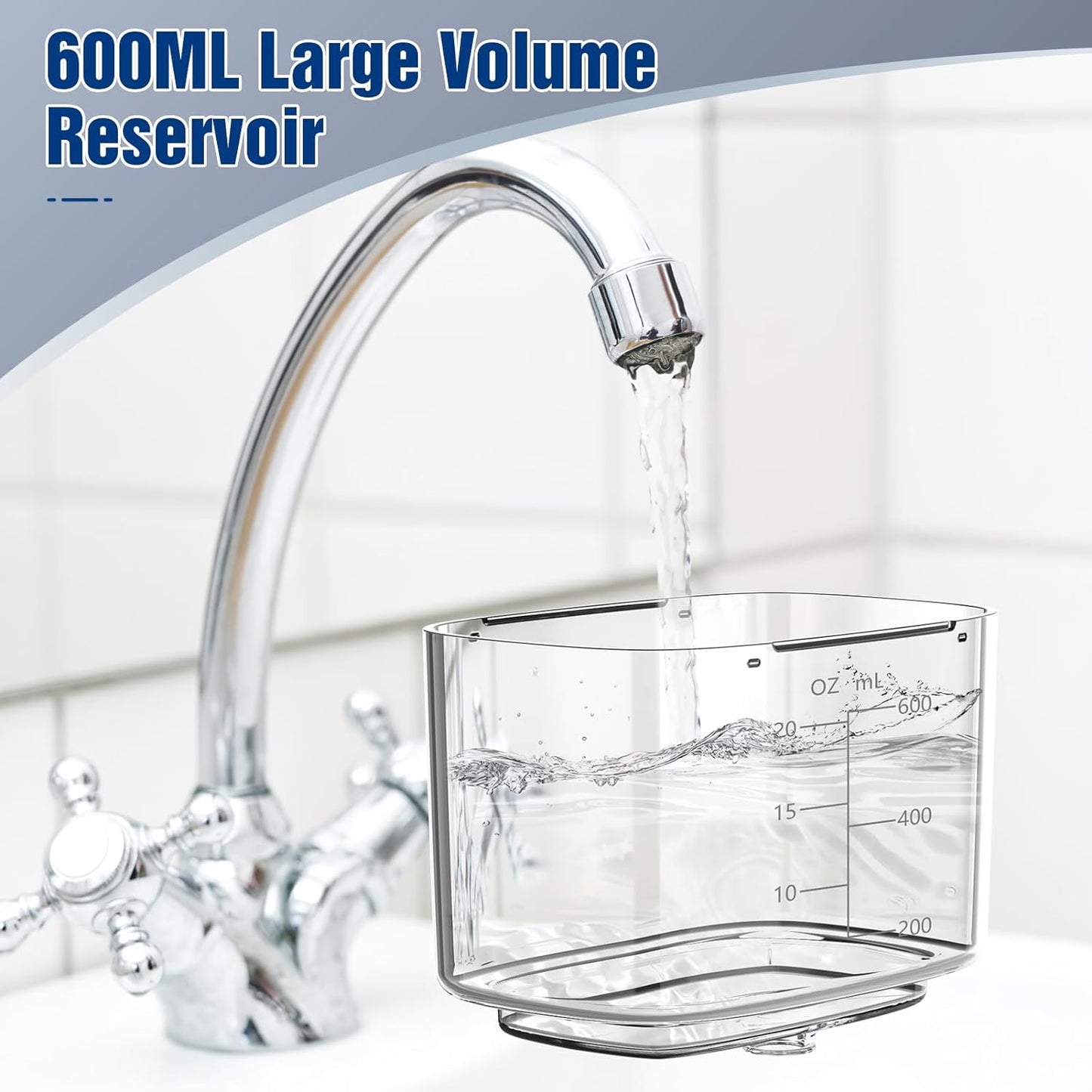 Sawgmore Water Dental Flosser Teeth Pick, 10 Adjustable Pressure, 600ml Large Capacity, Electric Oral Irrigator Water Floss for Teeth Cleaning, 5 Water Jet Tips for Family (White)