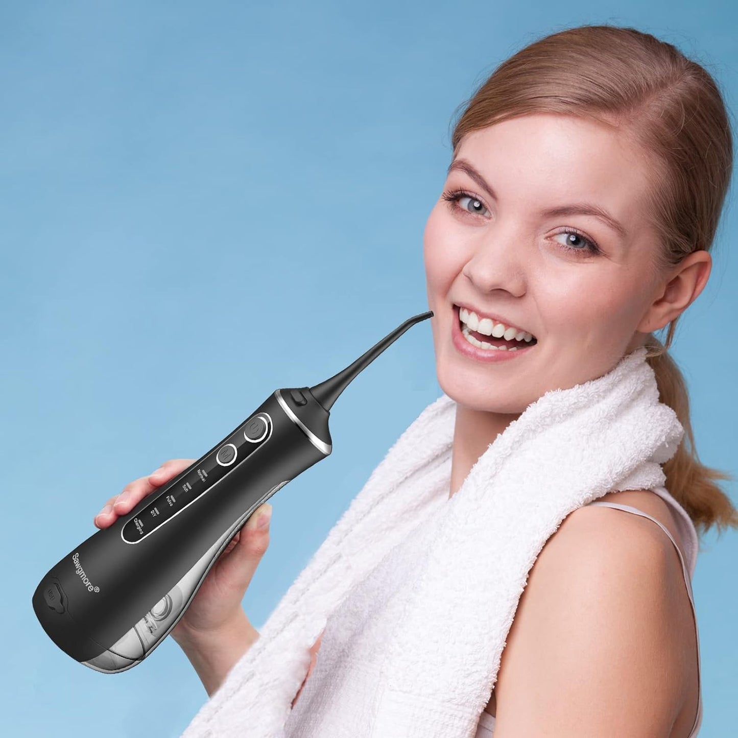 Sawgmore Cordless Water Flosser for Teeth, Portable Water Teeth Cleaner Picks with 4 DIY Cleaning Modes 4 Jet Tips, USB Rechargeable IPX7 Waterproof Dental Oral Irrigator for Travel and Home